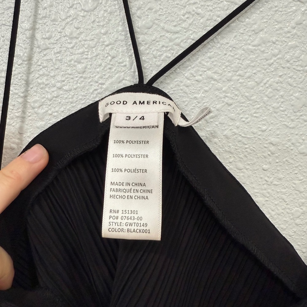 GOOD AMERICAN Black Pleated Spaghetti‎ Strap Cropped Top Style GWT0149 Size 3/4 - Picture 4 of 7